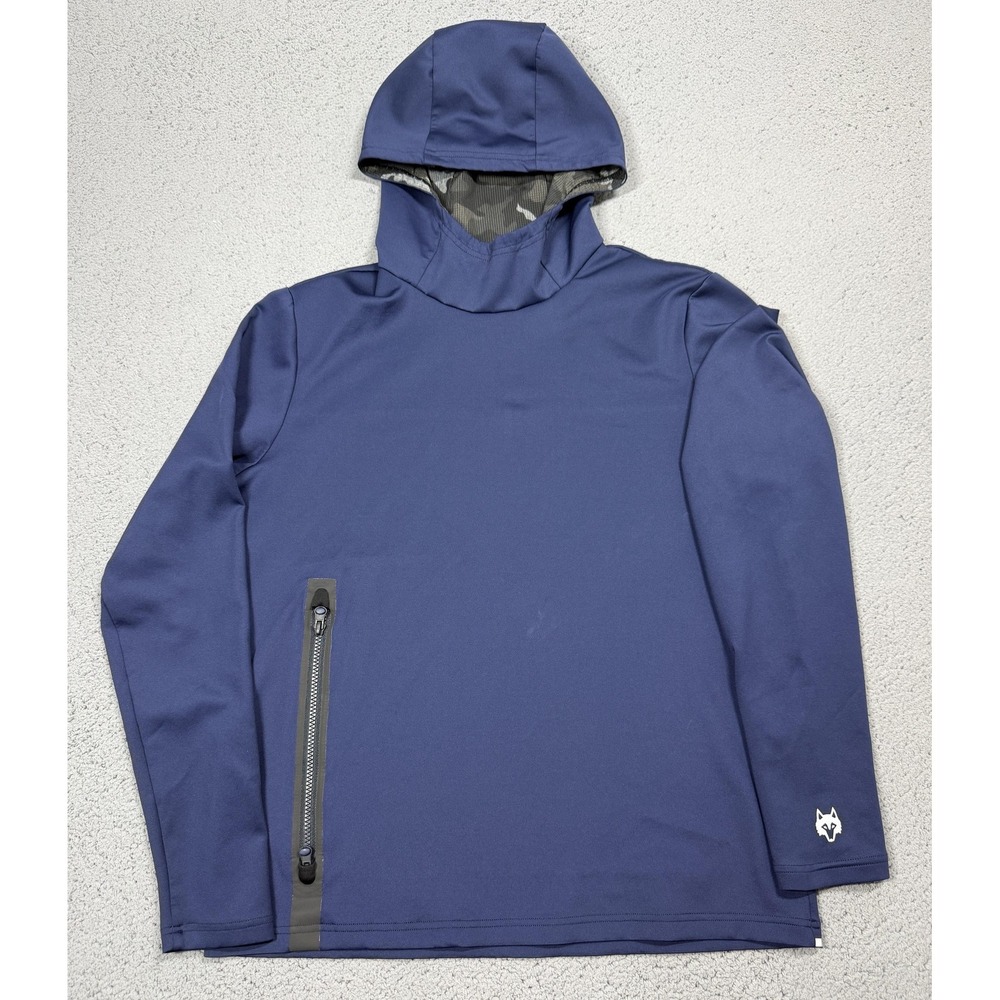 Greyson Hoodie Mens Medium Blue Stretch Knit‎ Pullover Zip Pocket Tagless Golf